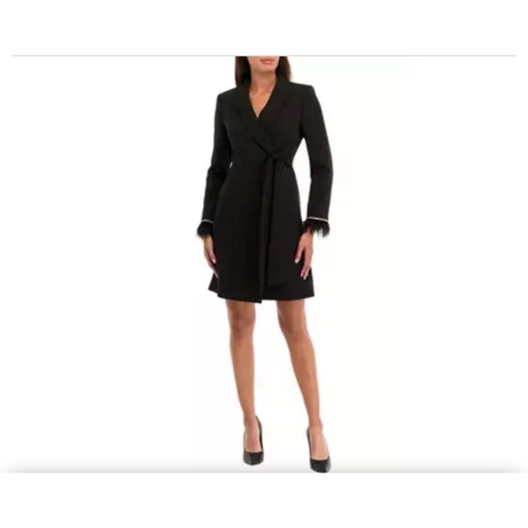 Tahari ASL Women's Long Sleeve Blazer Wrap Dress Style 16 Rhinestone And Feather - Picture 1 of 4